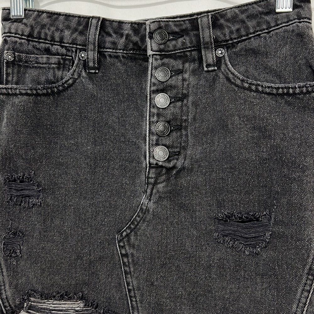 We The Free A-Line Washed Black Button Fly Distressed Denim Skirt OB792191 25 - Picture 4 of 14
